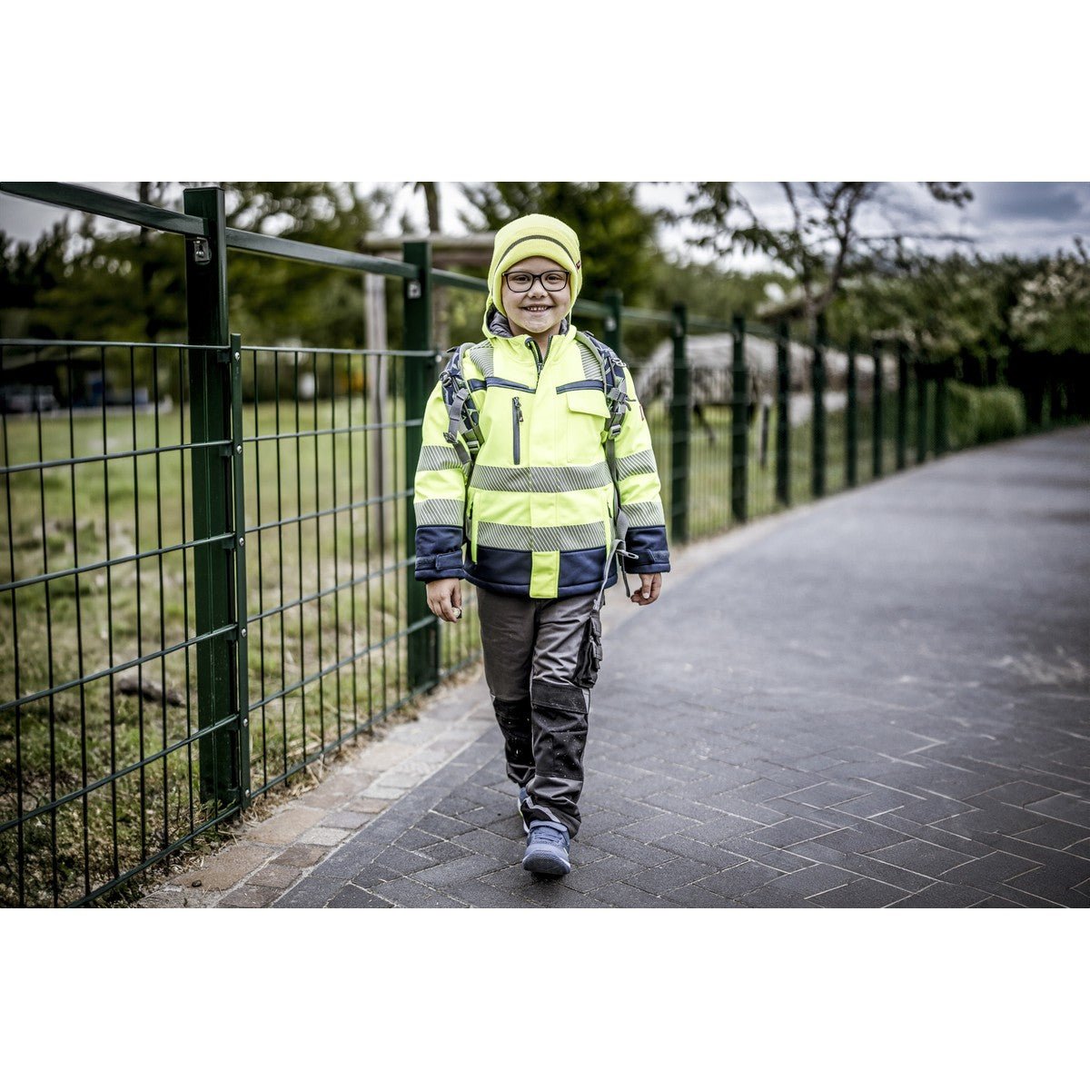 NITRAS MOTION TEX VIZ PLUS KIDS, hoge zichtbaarheid winterjas, neon geel / marineblauw