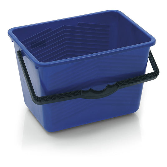 Le seau à peinture Nölle Profi Brush de 14 litres, fabriqué par Nölle Profi Brush Bürsten- & Pinseltechnik e.K., est un seau rectangulaire bleu muni d'une poignée noire et de rainures latérales — idéal pour les travaux de peinture et de rénovation.