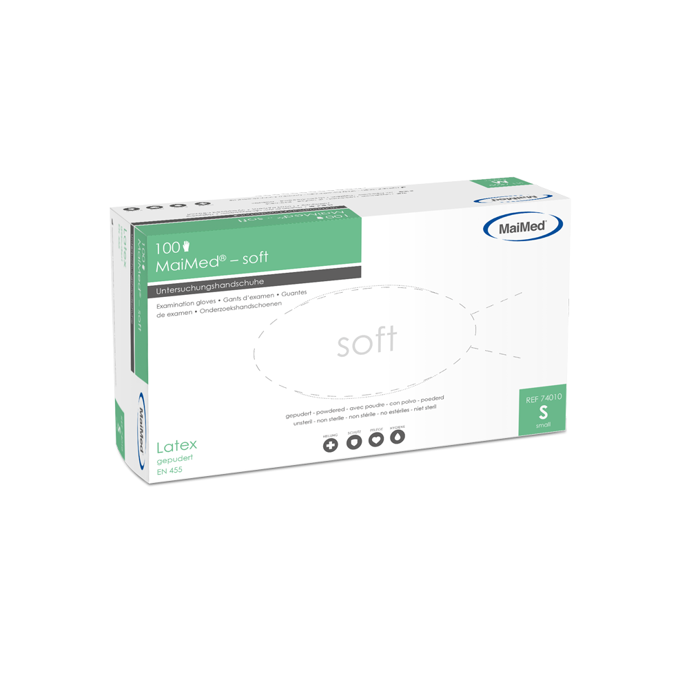 MaiMed-zachte latex onderzoekshandschoenen, niet-steriel, gepoederd, 100 stuks/doos