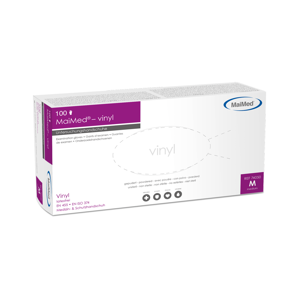 MaiMed-vinyl onderzoekshandschoenen, niet-steriel, gepoederd, 100 stuks/doos