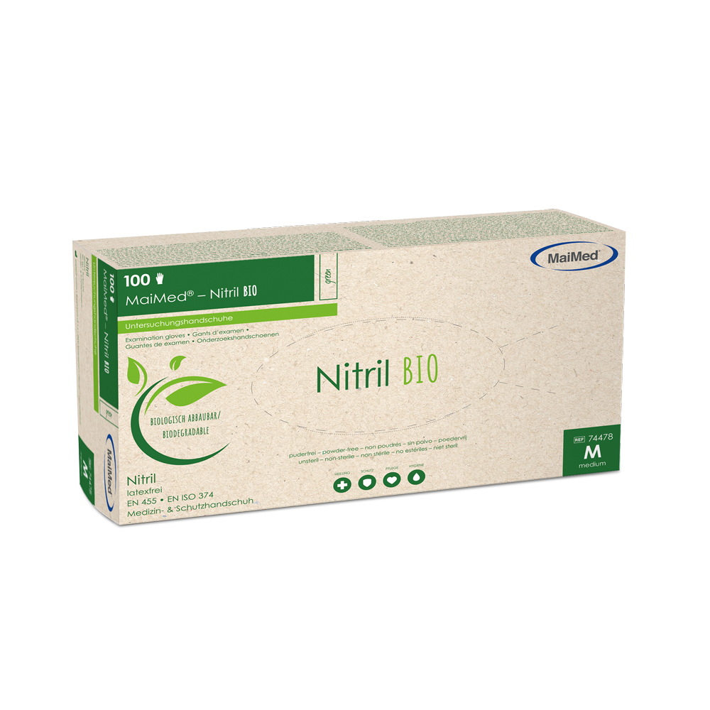 MaiMed-Nitrile BIO, non stérile, non poudré Gant en nitrile sans latex, vert, 100 pièces/boîte