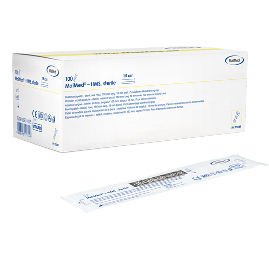 MaiMed - Abaisse-bouche stérile en bois HMS, 15 cm de long, 100x1 pcs. emballé stérilement | Boîte (100 pièces)