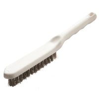 La brosse à barbecue Diversey Deutschland à poils en acier inoxydable (1 pièce) est dotée d'un manche blanc muni d'un œillet de suspension et de poils robustes, idéaux pour un nettoyage efficace. Présentée sur fond blanc.