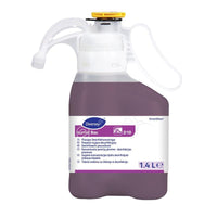 Une bouteille de 1,4 litre de nettoyant désinfectant Diversey Suma Bac D10 SD, compatible avec le système SmartDose de Diversey Deutschland GmbH & Co. OHG, destinée au nettoyage professionnel.