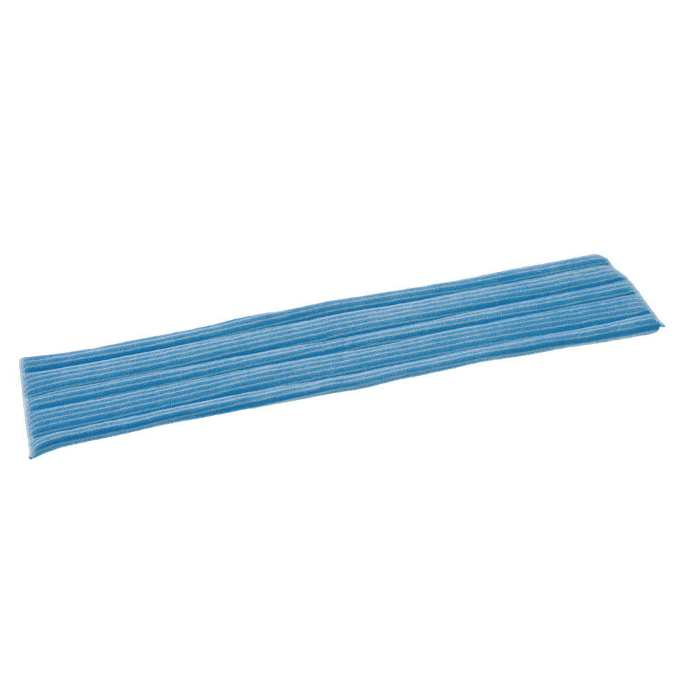 Le TASKI Jonmaster Standard Damp Mop Velcro Microfibre Covers de Diversey Deutschland GmbH & Co. OHG est un long tissu microfibre rectangulaire bleu et blanc pour un nettoyage approfondi et efficace, illustré à plat sur fond blanc.