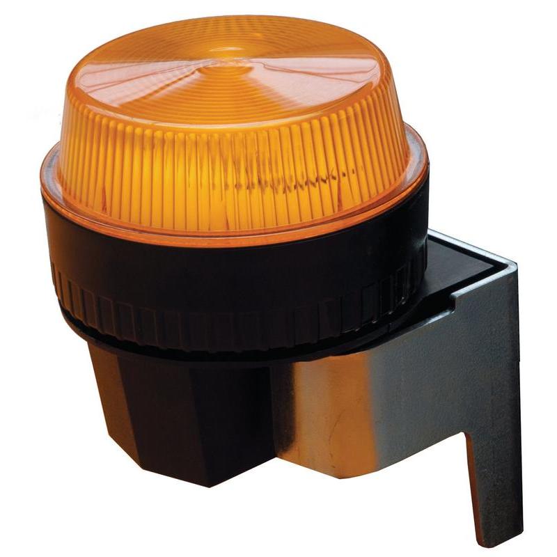 Een close-up van de Diversey Blitzlichtset swingo 4000/5000, een geribbelde, gele waarschuwingslamp met zwarte sokkel en houder voor TASKI swingo 4000/5000 machines - perfect voor professionele reinigingstaken.