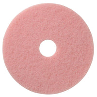 Le tampon combiné TASKI Americo Remover Pad, destiné au nettoyage et au polissage, proposé par Diversey Deutschland GmbH & Co. OHG, est un tampon rond, plat et de couleur rose, doté d'un trou central : il est idéal pour les travaux de nettoyage et de polissage.