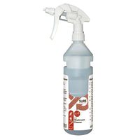 Een 0,75 l-flessenset SURE Washroom Cleaner navulfles inclusief dispenserband van Diversey Duitsland, geschikt voor Divermite- en DQFM-systemen, met plantaardige ingrediënten en een wit-rood etiket.