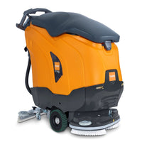 De TASKI ULTIMAXX 1900 DD55 Performance BMS 25A EBU van Diversey Deutschland GmbH & Co. OHG is een oranje-zwarte schrobzuigmachine van de nieuwste generatie met wielaandrijving, een tank van 42 liter, een dubbele schijf van 55 cm en een ergonomische handgreep.