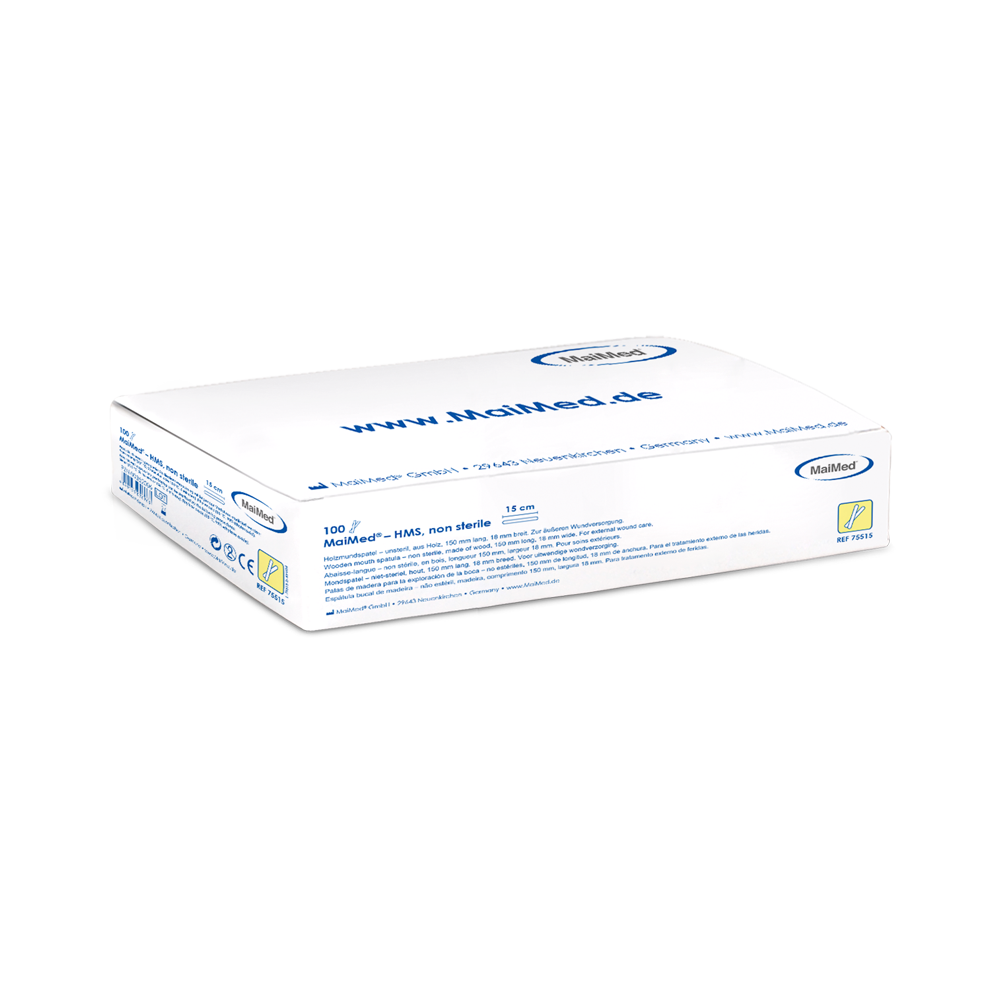 MaiMed - Abaisse-bouche en bois non stérile HMS, 15 cm de long, 100 pièces/boîte | Boîte (100 pièces)