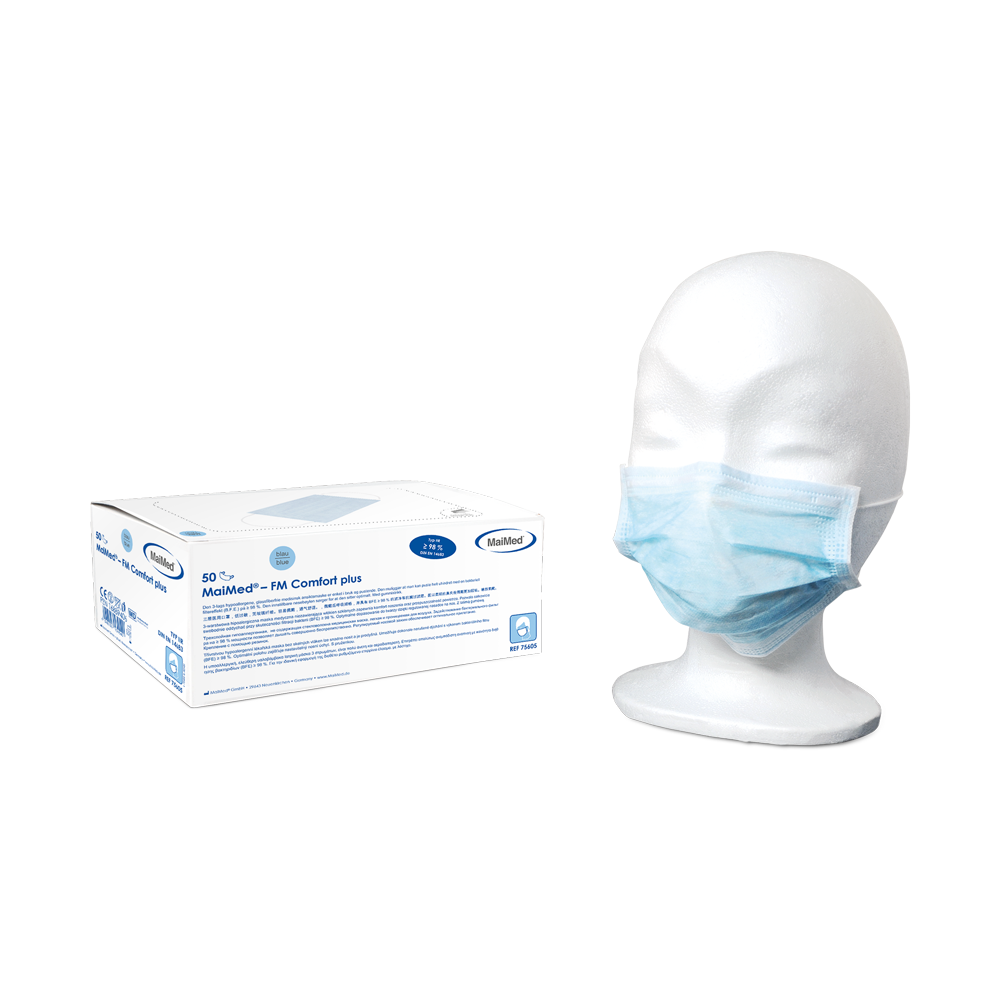 MaiMed-FM C plus., masque, unst. avec masque chirurgical en caoutchouc, non stérile, 3 épaisseurs, bleu, 50 pcs./carton | Boîte (50 pièces)