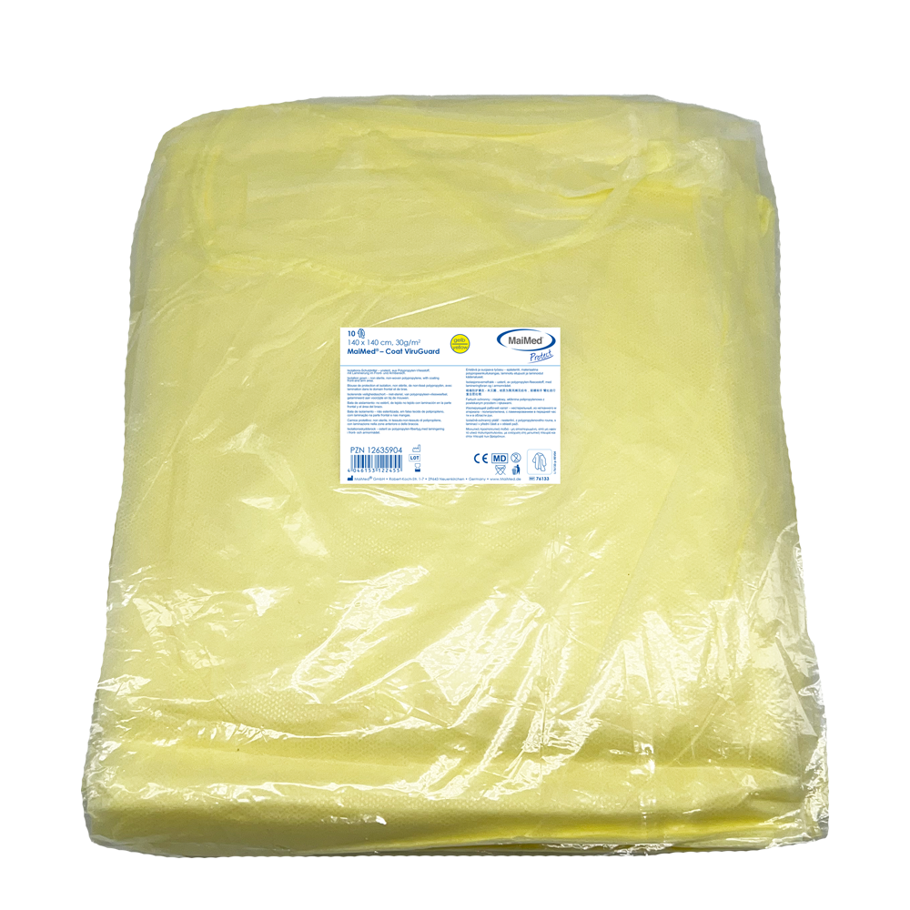 MaiMed-Coat ViruGuard, blouse de protection en polaire, poignets BW jaunes, 140x140cm, 10 pièces/paquet Série : Protect | Paquet (10 pièces)