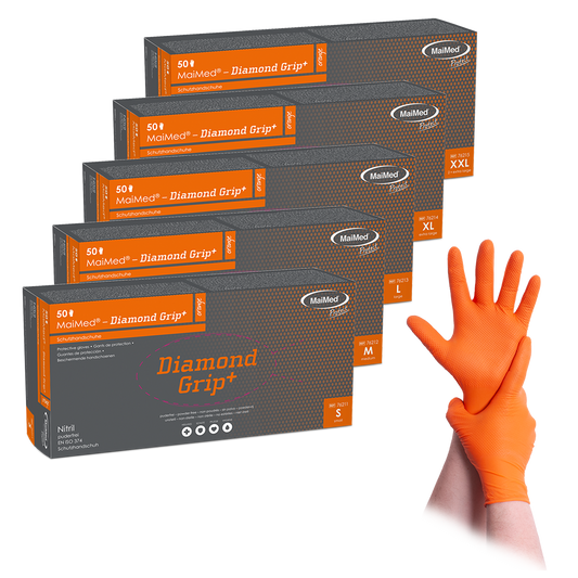 MaiMed-Diamond Grip+ oranje, niet-steriele, PF latexvrije nitrilhandschoen