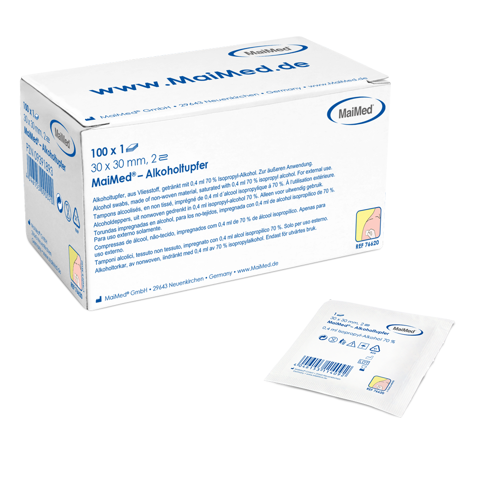 Meditrade alcoholstaafje 30 x 30 mm witte niet -geweven stof twee -laaglagen | Box (100 stuks)