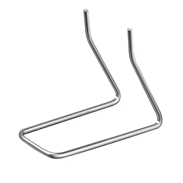 Der Dr. Schnell Edelstahlbügel für V10 Wandspender (1 Stück) von DR.SCHNELL GmbH & Co. KGaA ist ein Metallzubehör für Dosieranlagen mit zwei aufrechten Zinken und einer rechteckigen Basis, das für den V10 Wandspender konzipiert ist.