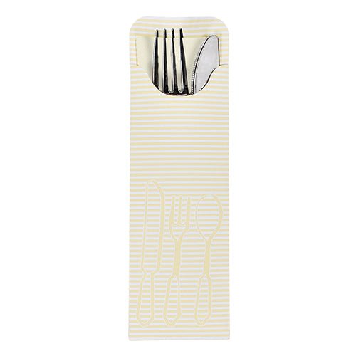 Afgebeeld is een set van 100 bestekzakjes (23,5 x 7,3 cm) van PAPSTAR GmbH met kleurrijke bistro-servetten, deels geopend, zodat het bestek binnenin zichtbaar wordt – perfect voor de horeca.