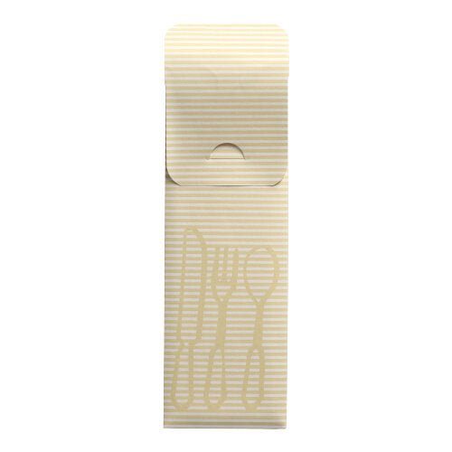 De PAPSTAR 100 bestekzakjes (23,5 x 7,3 cm) van PAPSTAR GmbH presenteren zich in een beige-wit gestreept ontwerp met bestekcontour, inclusief een kleurrijk bistro-servet – ideaal voor gebruik in de horeca.