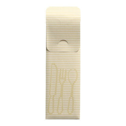 De PAPSTAR 100 bestekzakjes (23,5 x 7,3 cm) van PAPSTAR GmbH presenteren zich in een beige-wit gestreept ontwerp met bestekcontour, inclusief een kleurrijk bistro-servet – ideaal voor gebruik in de horeca.