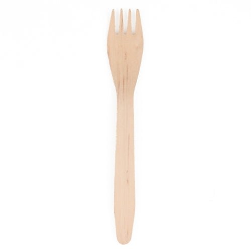 Une seule PAPSTAR fourchette en bois "pure" (16,5 cm, écologique et stable) de PAPSTAR GmbH avec quatre dents est visible sur un fond blanc.