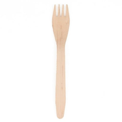 Une seule PAPSTAR fourchette en bois "pure" (16,5 cm, écologique et stable) de PAPSTAR GmbH avec quatre dents est visible sur un fond blanc.