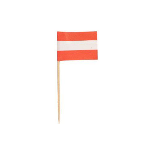 Le PAPSTAR 200 Deko-Picker 8 cm de la PAPSTAR GmbH dispose d'un drapeau de cure-dent avec trois bandes horizontales rouge, blanc, rouge comme le drapeau national autrichien – idéal pour décorer des amuse-gueules ou pour le catering.