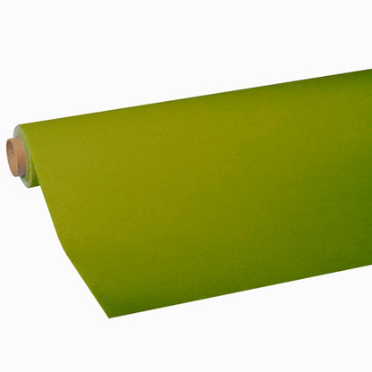 Un rouleau de nappe verte de la collection de tissus « ROYAL » de PAPSTAR GmbH est partiellement déroulé sur un fond blanc. Le tissu de haute qualité semble lisse et uniformément coloré.
