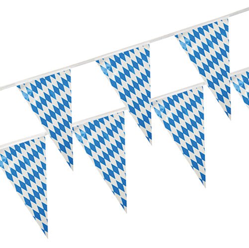 De vlaggenlijn van PAPSTAR GmbH van waterdichte folie met blauw-witte ruitvormige vlaggen is ideaal voor buitenactiviteiten en verleent elke viering een feestelijke flair.