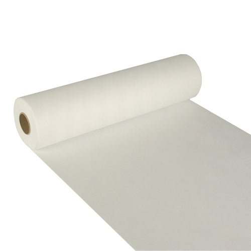 De Starpak tafelloper „Soft Selection“ (24 m x 40 cm) is een witte, stofachtige vliesrol met een bruine kartonkern – ideaal als stijlvolle tafelloper voor elke gelegenheid.