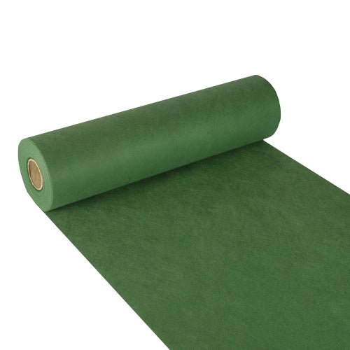 Een gedeeltelijk afgerolde rol Starpak tafelloper, stofachtig vlies „soft selection“ (24 m x 40 cm), in groen, is afgebeeld op een witte ondergrond. Het dikke materiaal heeft een gladde, stofachtige textuur.