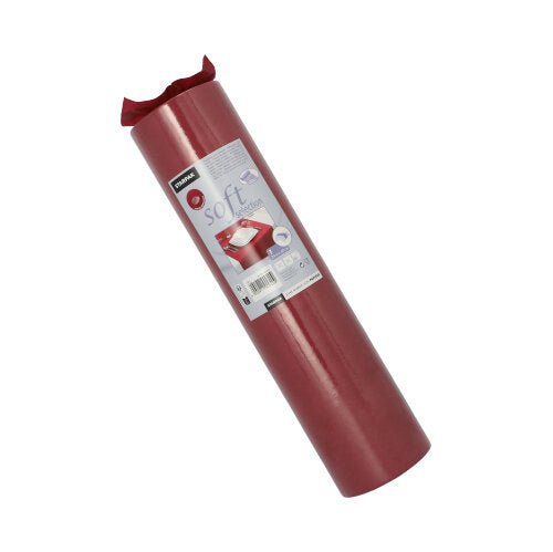Een opgerolde Starpak tafelloper, stofachtig vlies „Soft Selection“ (24 m x 40 cm), toont in het midden een etiket met Starpak-branding en productdetails.