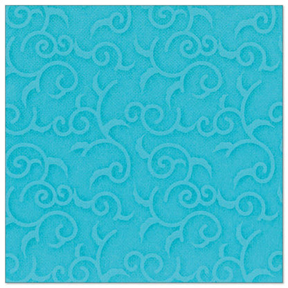 De PAPSTAR GmbH 50 servetten "ROYAL Collection" 1/4-vouw 40 x 40 cm turquoise zijn vierkante turquoise servetten met een geperst wervel- en rankenpatroon dat het oppervlak gelijkmatig bedekt.