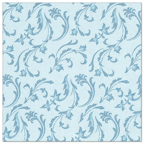 De 50 servetten "ROYAL Collection" (1/4-vouw, 40 x 40 cm) van PAPSTAR GmbH in turquoise tonen een elegant, gelijkmatig patroon van bloemranken en bladeren voor de decoratieve tafelversiering.