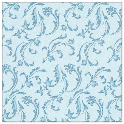 De 50 servetten "ROYAL Collection" (1/4-vouw, 40 x 40 cm) van PAPSTAR GmbH in turquoise tonen een elegant, gelijkmatig patroon van bloemranken en bladeren voor de decoratieve tafelversiering.
