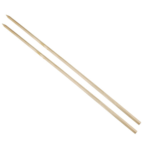 Twee lange PAPSTAR grillspiesen "pure" (80 cm, ideaal voor steckerlfisch, 20 stuks) van de PAPSTAR GmbH zijn diagonaal op een witte achtergrond gepositioneerd.