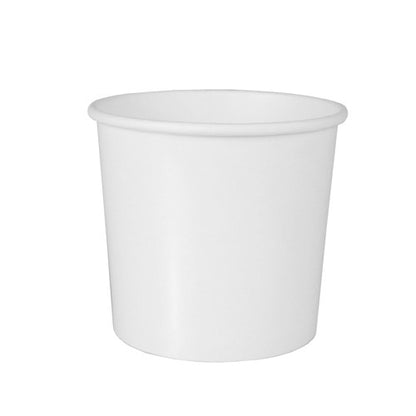De Starpak 50 soepbeker, karton "To Go" rond wit is een eenvoudige witte cilindrische soepbeker met iets bredere bovenkant – ideaal voor bestellingen om mee te nemen en afgebeeld op een witte achtergrond.