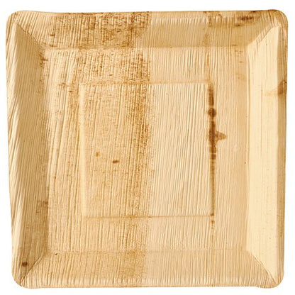 L'assiette en feuille de palmier PAPSTAR 25 « pure » de PAPSTAR GmbH est une assiette carrée, brun clair, avec un grain naturel et des variations de couleur. Écologique, avec un bord surélevé et un centre lisse, elle est idéale pour des occasions spéciales.