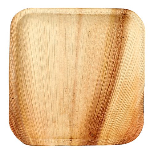 L'assiette en feuille de palmier PAPSTAR 25 « pure » de PAPSTAR GmbH est une assiette carrée, brun clair, en feuille de palmier naturelle avec un grain unique et un design écologique - idéale pour des occasions spéciales.