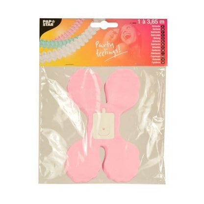 Een PAPSTAR slinger papier, Ø 16 cm, kleurrijk gesorteerd "Pastel", komt gevouwen in een doorzichtige zak met top-etiket van de PAPSTAR GmbH - ideaal voor pastelkleurige feestdecoratie.