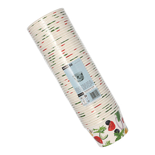 Starpak 50 bols à salade en carton "To Go", 600 ml, Ø12,5 cm, H7,5 cm avec design de légumes dans un emballage en film transparent - idéal à emporter.