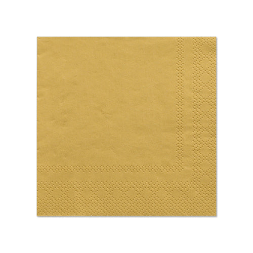 Les PAPSTAR 20 serviettes (25 cm x 25 cm, 3 plis, 1/4 pli) de la société PAPSTAR ont un bord texturé et une couleur dorée élégante, idéales pour une décoration de table élégante ; illustrées sur fond blanc.