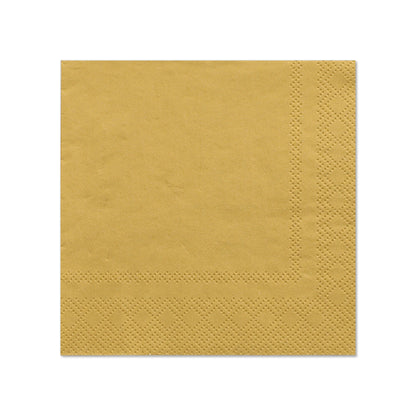 Les PAPSTAR 20 serviettes (25 cm x 25 cm, 3 plis, 1/4 pli) de la société PAPSTAR ont un bord texturé et une couleur dorée élégante, idéales pour une décoration de table élégante ; illustrées sur fond blanc.