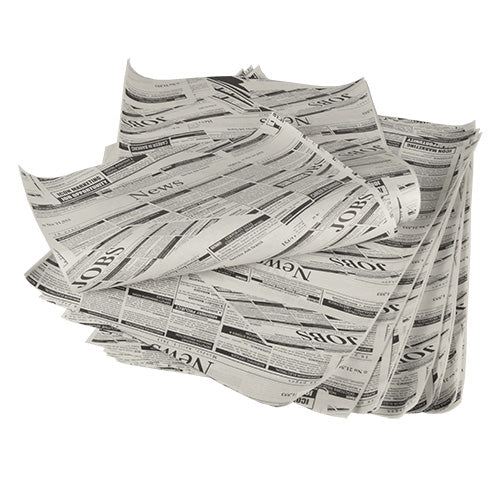 Une pile de PAPSTAR 5 papiers d'emballage « Newsprint » de PAPSTAR GmbH (3cm x 2cm) avec l'inscription « NEWS » et « JOBS » repose sur un fond blanc, rappelant les papiers d'emballage traditionnels.
