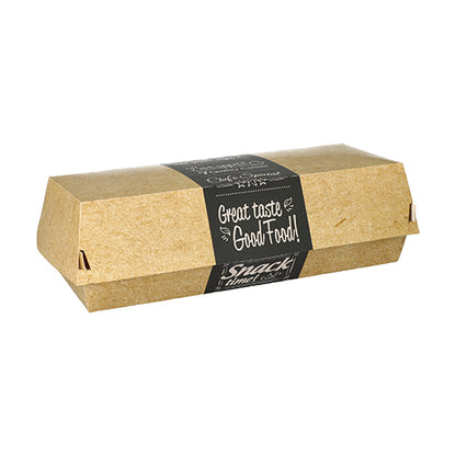 Les boîtes à baguettes PAPSTAR "pure" (6,5x7,5x21 cm) de PAPSTAR GmbH sont des contenants alimentaires en carton brun uni, écologiques, avec couvercle rabattable et étiquette noire - idéales pour les snacks; paquet de 50 boîtes emballées dans un film rétractable.