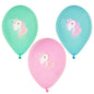 PAPSTAR 6 Luftballons farbig sortiert Ø 29 cm von PAPSTAR GmbH: Enthält grüne, blaue und rosa Luftballons, jeweils mit einem weißen Einhorn mit pastellfarbener Regenbogenmähne und weißen Sternen um den Kopf.