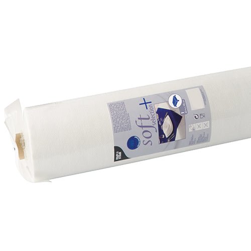 La nappe Starpak, semblable à du tissu, Vlies "soft selection plus" est un rouleau de nappe blanc en plastique transparent avec des informations sur le produit et une image de dépliant sur l'emballage, alliant durabilité et toucher semblable à du tissu pour des tables élégantes.