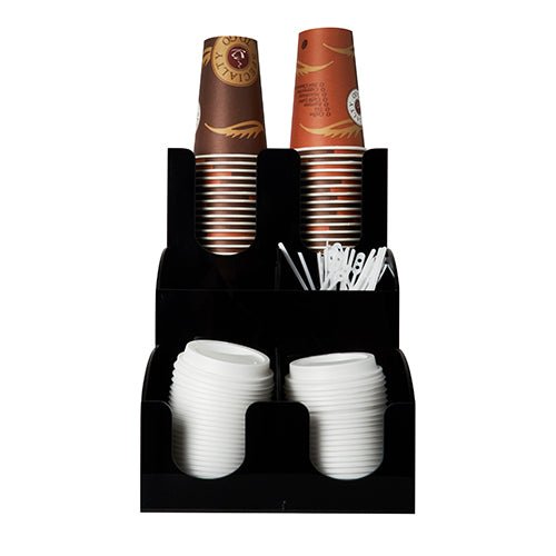 Le distributeur Starpak pour gobelets et couvercles "To Go" contient des gobelets jetables marron et blanc, des bâtonnets agitateurs et des couvercles - parfait pour tout ensemble à emporter. Vendu en lot de 2 boîtes. Marque: Starpak.