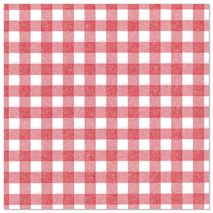 Un tissu carré à motif vichy rouge et blanc s'accorde parfaitement avec les 50 serviettes "ROYAL Collection" 1/4 pli 40 x 40 cm rouge de PAPSTAR GmbH.