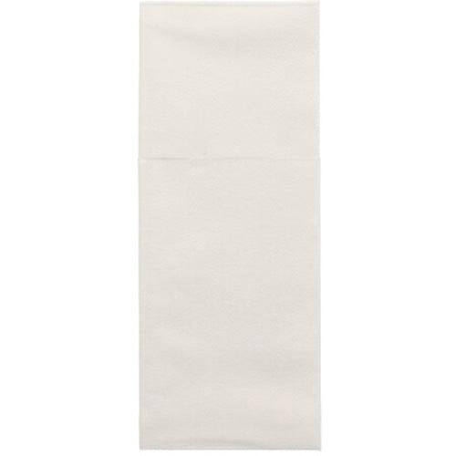 Eine Starpak 100 Bestecktaschen Airlaid-Serviette (40x48 cm, mit Besteckfalz) wird ungefaltet vor einem weißen Hintergrund präsentiert und zeigt eine Faltlinie – ideal für Tischdekoration oder als stilvolle Bestecktasche.