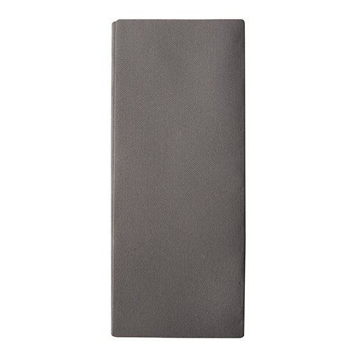 Une serviette anthracite Starpak « Premium » (40 x 48 cm, Airlaid, semblable à du tissu, pli 1/8) d'une boîte pliante de 100 est soigneusement pliée sur un fond blanc simple.