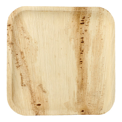 L'assiette en feuille de palmier "pure" carrée (25,5 cm) de PAPSTAR GmbH est une assiette carrée, écologique, avec des veines de bois visibles - biodégradable et disponible en carton de 25 pièces.